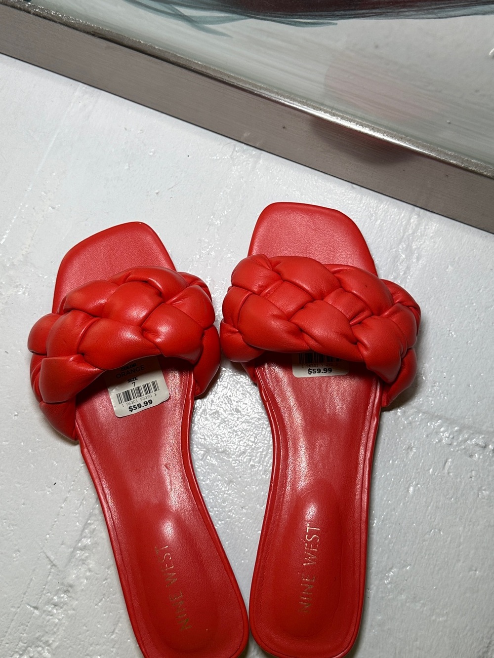 Nine West Orange Braided Slide Mules with Square Toe - Picture 4 of 5